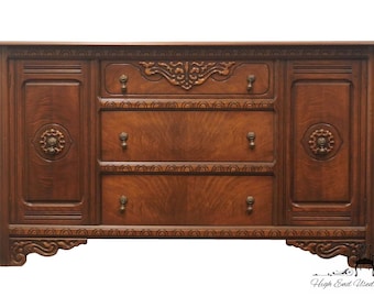 VINTAGE ANTIQUE Bookmatched Walnut Art Deco 64&quot; Buffet