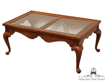 HEKMAN FURNITURE Solid Cherry Traditional Queen Anne 40" Accent Coffee Table w. Glass Panels