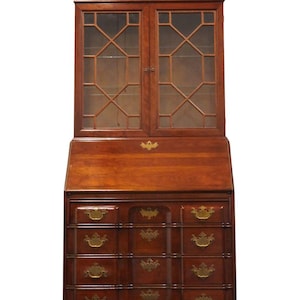 MONITOR FURNITURE Co. Solid Cherry Traditional Style 36&quot; Secretary Desk w. Pediment Display Bookcase