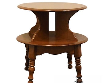 ETHAN ALLEN Heirloom Nutmeg Maple Colonial Early American 25" Round Tiered Accent End Table 1528