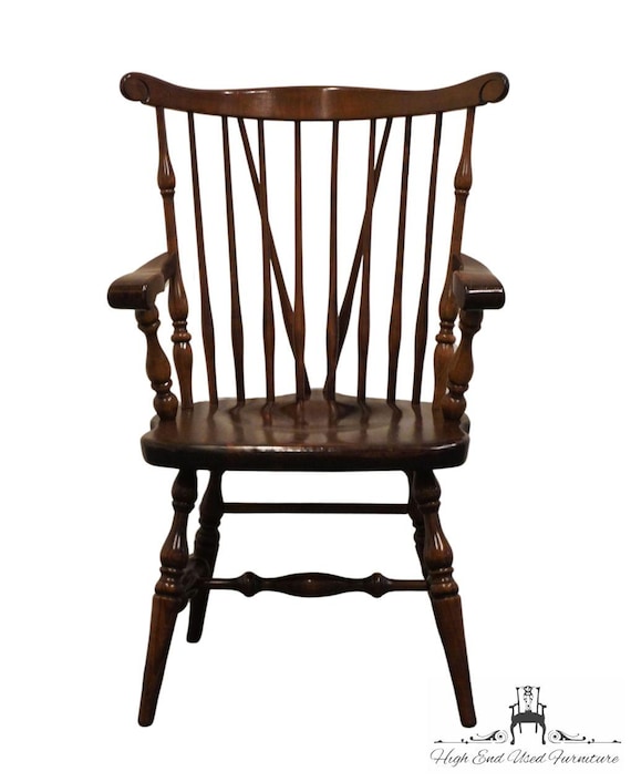 ETHAN ALLEN Antiqued Pine Old Tavern Duxbury Fiddleback Dining Arm