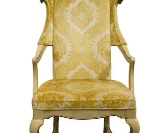 DREXEL FURNITURE Cream / Off White Painted French Provincial Style Upholstered Accent Arm Chair