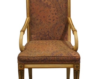 KARGES FURNITURE Yellow Cream Painted Italian Provincial Style Dining Arm Chair