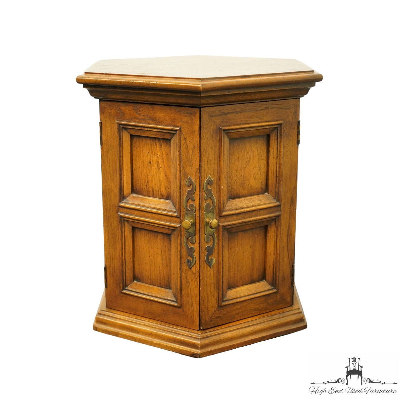 HEKMAN FURNITURE Rustic Country Style Bookmatched Walnut Hexagonal Storage Accent End Table 6725