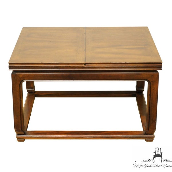 HENREDON FURNITURE Banded Walnut Asian Modern 28" Flip-Top Accent End Table