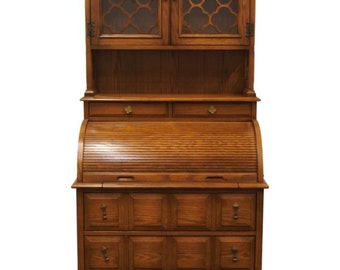 JASPER CABINET Italian Neoclassical Tuscan Style 35" Rolltop Secretary Desk w. Display Bookcase Hutch