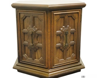 STANLEY FURNITURE Italian Mediterranean Style 24" Pecan Accent Hexagonal Storage End Table 575-18