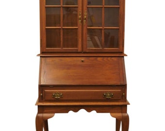 HIGH END Solid Oak Country French Style 32" Secretary Desk w. Lighted Display Bookcase Top