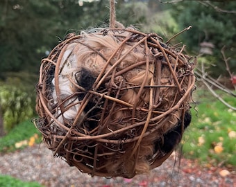 Natürlicher Alpakafaser-Vogel-Nestball - Weinrebennestbauer - Gartenvogelliebhaber - Auf dem Bauernhof angehobene Alpakafaser - Umweltfreundliches Gartengeschenk 10 cm