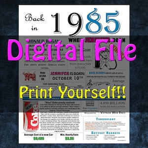 1985 Personalized Birthday Poster, 1985 History - DIGITAL FILE!!