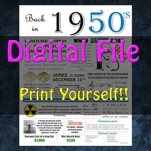 1950-1959 Personalized History Poster, 1950&#39;s History - DIGITAL FILE!!