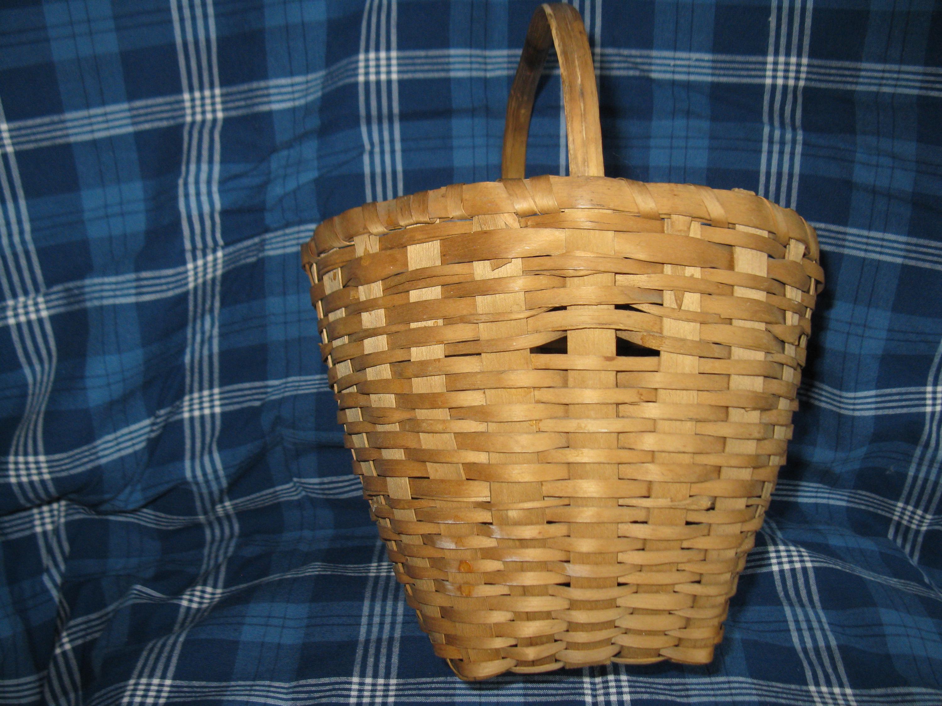 Antique Woven Oak Splint Bentwood Country Primitive Gathering Basket ...