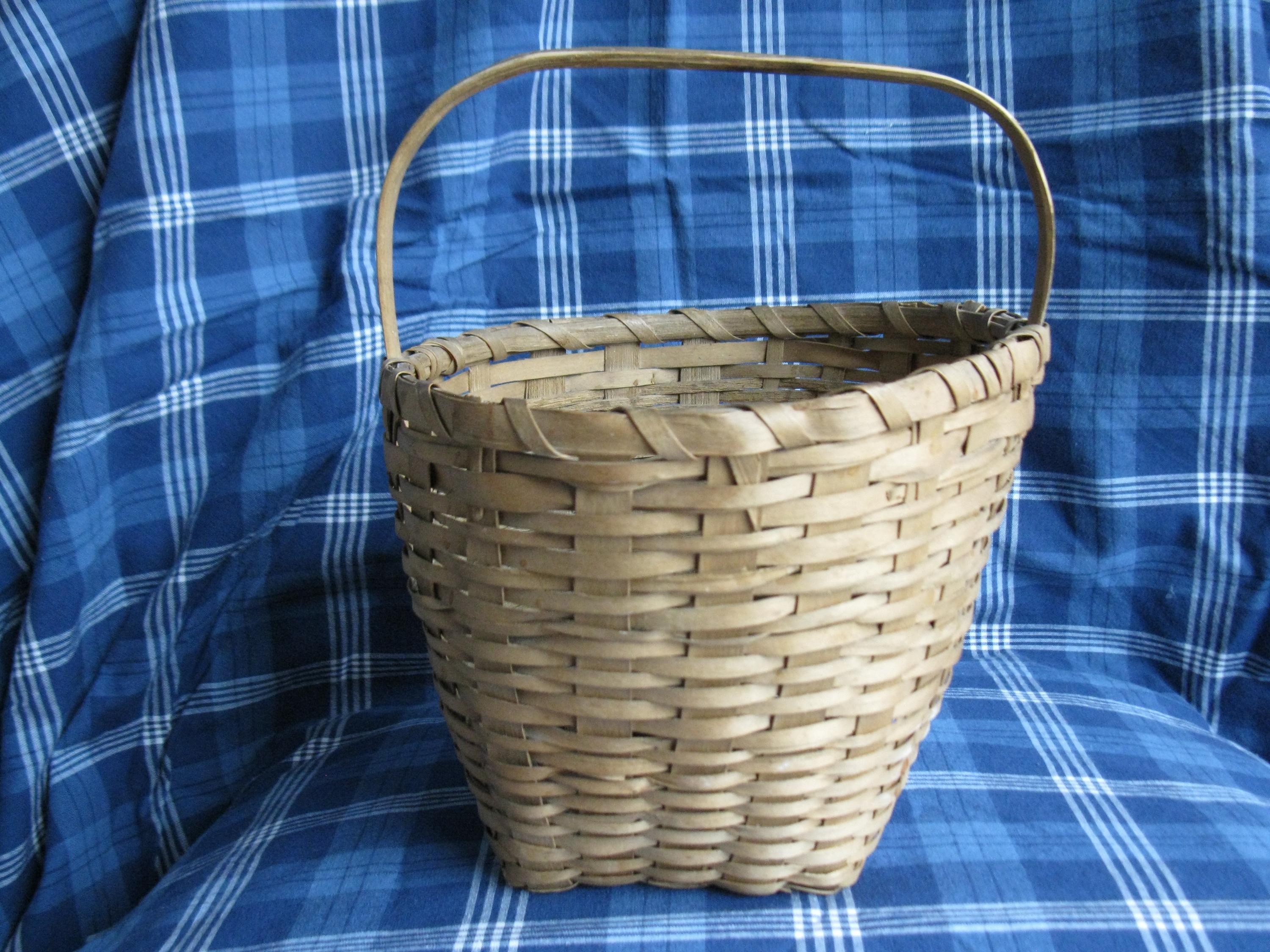 Antique Woven Oak Splint Bentwood Country Primitive Gathering Basket ...