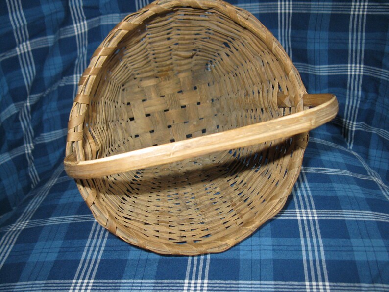 Antique Woven Oak Splint Bentwood Country Primitive Gathering Basket ...