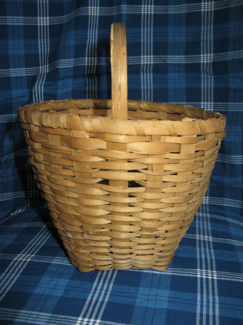 Antique Woven Oak Splint Bentwood Country Primitive Gathering Basket ...
