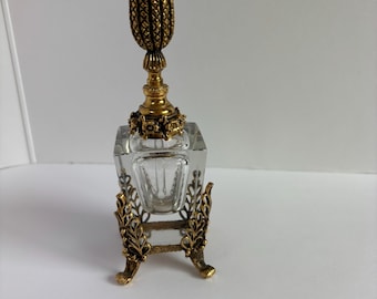 Mid-century gold, ormolu, perfume bottle, brass and crystal Hollywood Regency