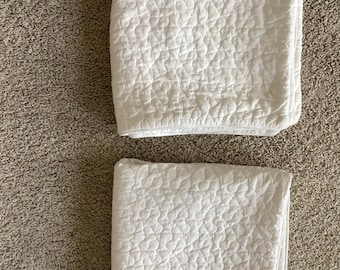 Two white quilted euro pillow, shams, cotton zipper closure
