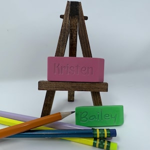 Personalized Pink Erasers with Name Engraving, Back to School Teacher Gift, Custom Pencil Eraser for Students, Personalized Gifts from Kids