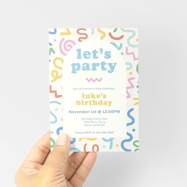 Invitation fête confettis lumineux - Invitation modifiable sur toile