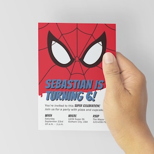 Spider Superhero Party Invite | Birthday Invitation | Modern Birthday Invite | Customizable and Printable | Spidey | Spiderman