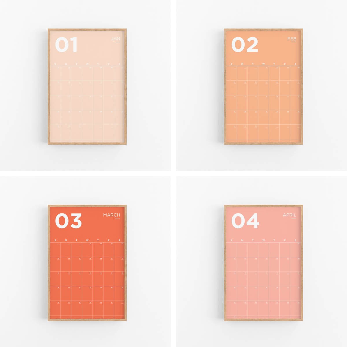 Bright Wall Calendar Printable 2024 or Blank Minimal Home Office
