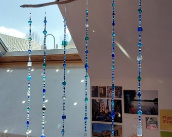 Suncatcher Windspiel Sonnenfänger Perlenvorhang Mobile aus Glasperlen rainbow crystal glass beads windchime sundance - blue