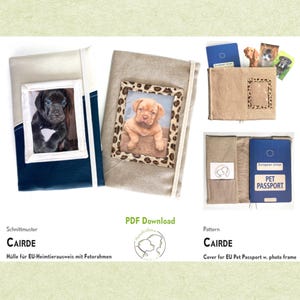 Hülle EU-Heimtierausweis Schnittmuster CAIRDE, für Webware, mit Wechsel-Bilderrahmen für eigenes Foto. PDF