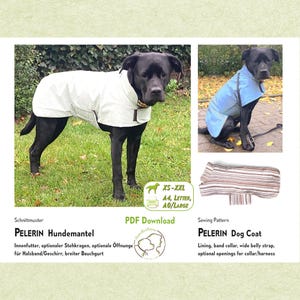 Dog coat sewing pattern PELERIN, all sizes XS-XXL, back length 25-85 cm, adjustable. PDF. Update Nov 2025