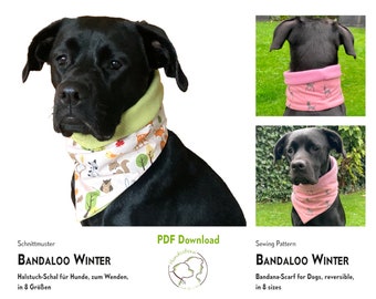 Dog bandana scarf sewing pattern BANDALOO winter, 8 sizes. PDF