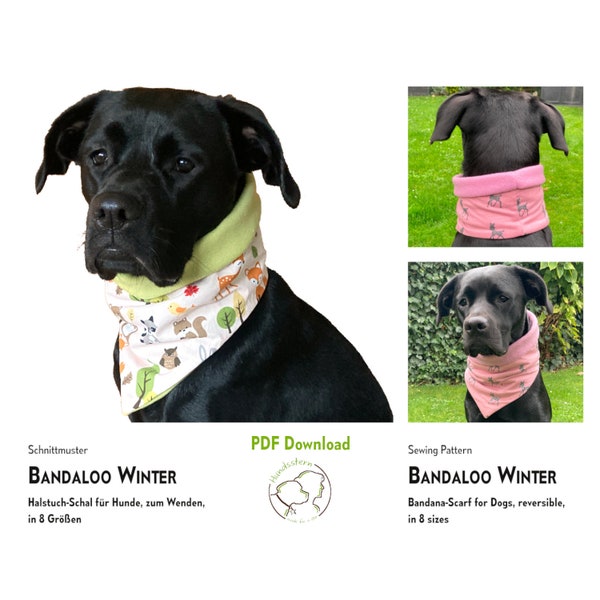 Dog bandana scarf sewing pattern BANDALOO winter, 8 sizes. PDF