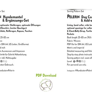 Dog Coat & Supplement Set Sewing pattern PELERIN Set, XS-XXL, back 25-85 cm. pdf image 2