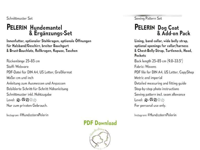 Dog Coat & Supplement Set Sewing pattern PELERIN Set, XS-XXL, back 25-85 cm. pdf image 2