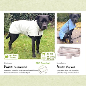 Hundemantel Schnittmuster PELERIN, Regenmantel, Übergangsmantel, Hundejacke. 6 Größen XS–XXL, Rückenlänge 25–85 cm (9.8–33.5"). pdf