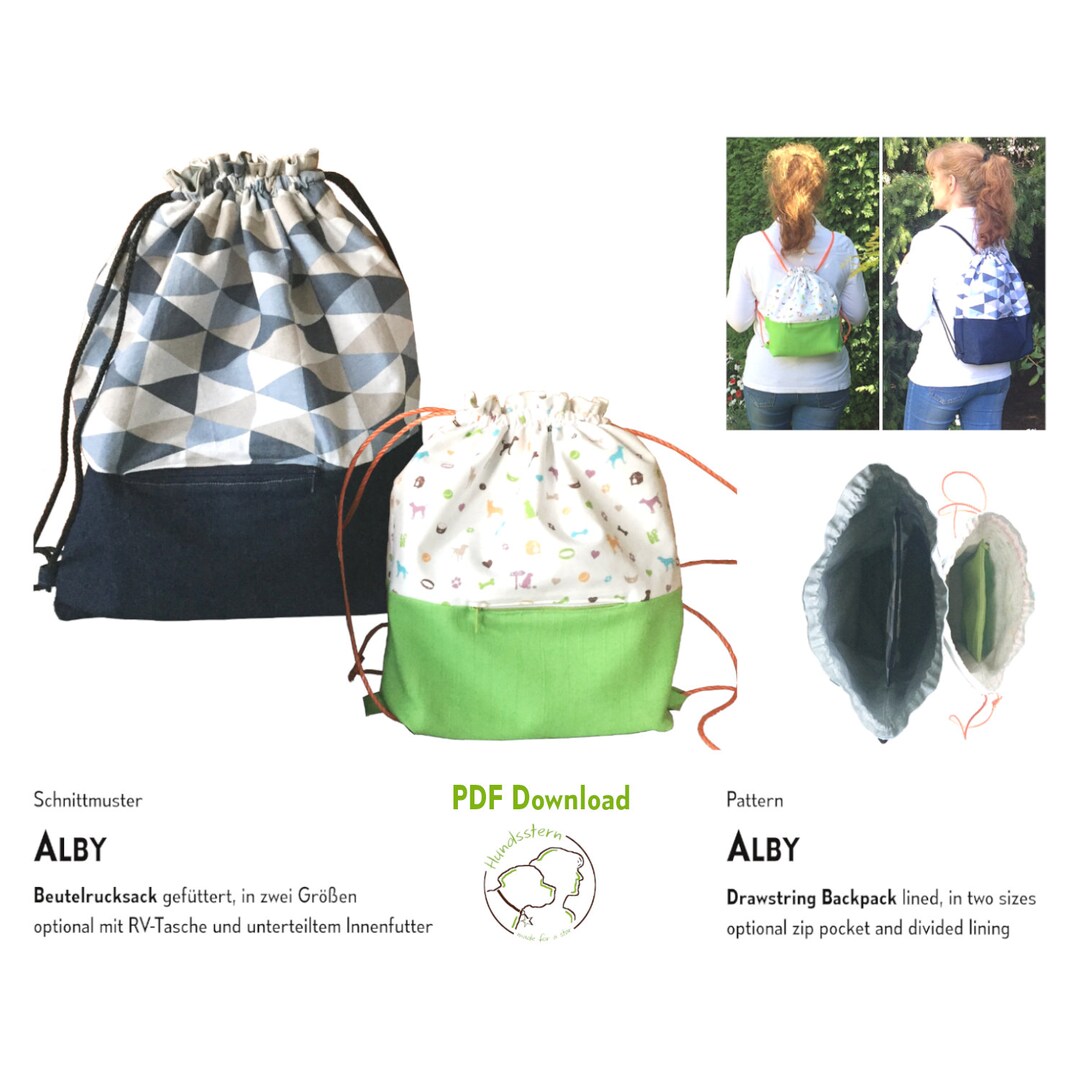 Beutelrucksack Schnittmuster ALBY, Fächer, PDF