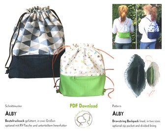 Bag backpack sewing pattern ALBY, 2 compartments, 2 sizes. PDF