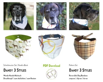 Reversible dog bandana sewing pattern DANDY 3 Styles Combi eBook