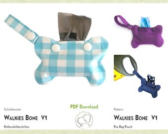 Poop bag sewing pattern WALKIES BONE V1. Bone shape, with facing. PDF Download