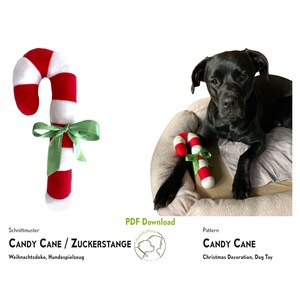 Snoepgoed als kerstversiering of hondenspeelgoed. Naaipatroon CANDY CANE. Pdf