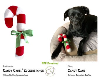 Candy cane as a Christmas decoration or dog toy. Pattern CANDY CANE. PDF