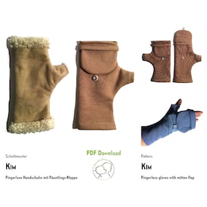 Fingerless Gloves Pattern KIM, with optional mitten flap. 5 sizes. PDF