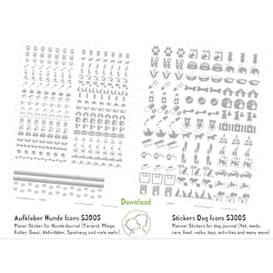 Planner stickers for the dog journal (care, food, walks, activities, and many more). Dog Icons S3005. pdf and png files, download
