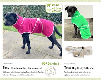 Cartamodello per cappotto/accappatoio per cani TIRIM, cappotto asciugante/caldo, 6 taglie XS–XXL, lunghezza schiena 25–85 cm (9,8–33,5"). pdf