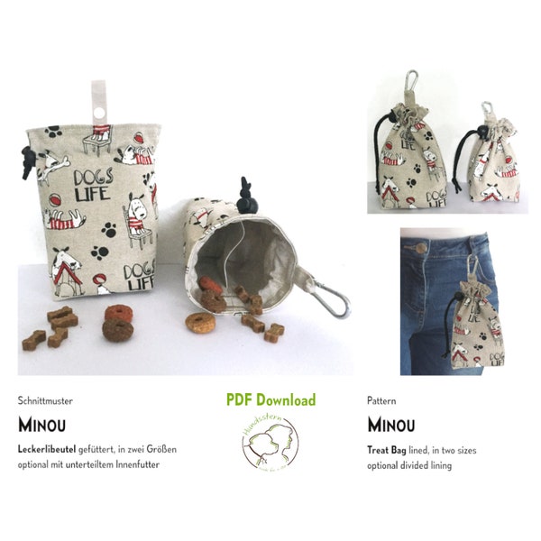 Treat Bag Sewing Pattern MINOU V1. 2 compartments, 2 sizes. PDF
