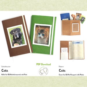Hülle für EU-Heimtierausweis Schnittmuster CARA, für nicht-fransende Stoffe, mit Wechsel-Bilderrahmen für eigenes Foto. PDF