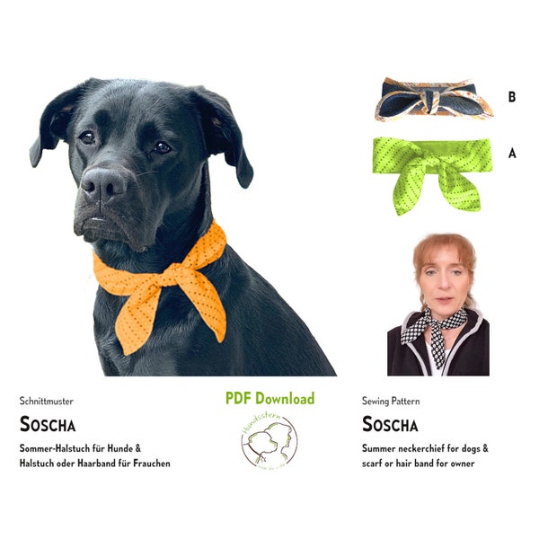 Summer bandana for dogs & neckerchief or hair band for mistresses. Sewing pattern SOSCHA. PDF