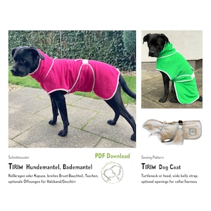 Dog coat bathrobe pattern TIRIM, XS-XXL, back 25-85 cm. PDF