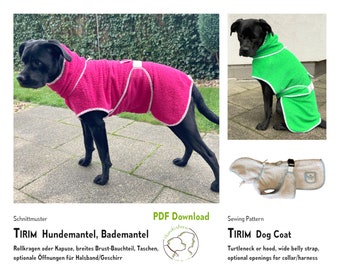 Dog coat bathrobe sewing pattern TIRIM, XS-XXL, back 25-85 cm. pdf