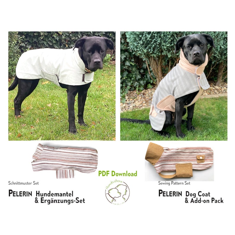 Dog Coat & Supplement Set Sewing pattern PELERIN Set, XS-XXL, back 25-85 cm. pdf image 1