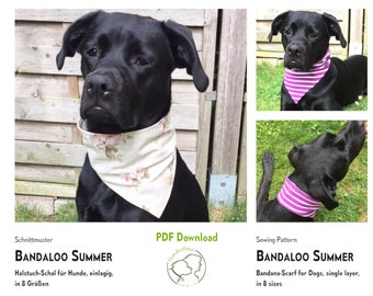 Dog bandana scarf sewing pattern BANDALOO Summer, 8 sizes. PDF