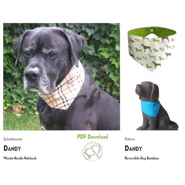 Wende-Hunde-Halstuch Schnittmuster DANDY Basic, 7 Größen. PDF